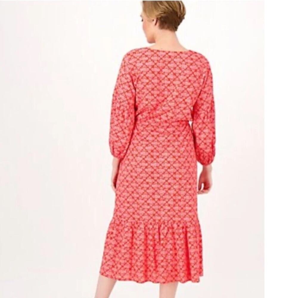 Candace Cameron Bure Printed V Neck Midi Dress Size M Medium Coral - Picture 4 of 7